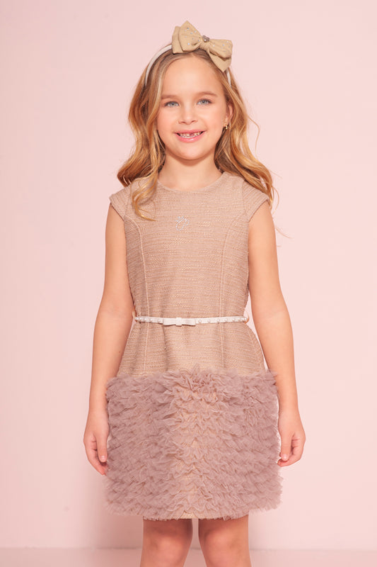 Vestido Boucle Saia Frufru Tule Com Cinto Vestido Boucle Saia Frufru Tule Com Cinto