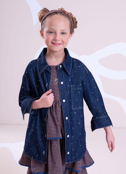 Camisa Jeans Fino Cristais Camisa Jeans Fino Cristais