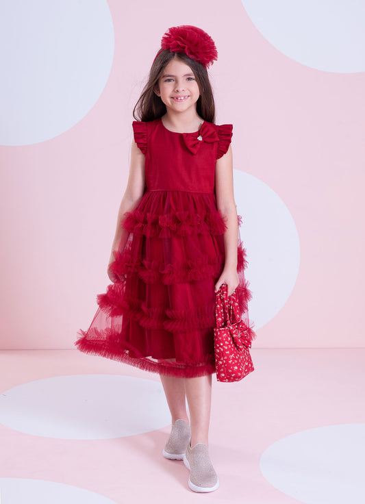 Vestido Festa Tricoline Saia Tule Fru Fru Vestido Festa Tricoline Saia Tule Fru Fru