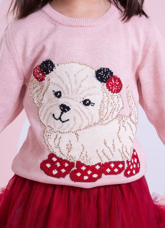 Blusa Tricot Cachorrinho Pompom Cristal Blusa Tricot Cachorrinho Pompom Cristal