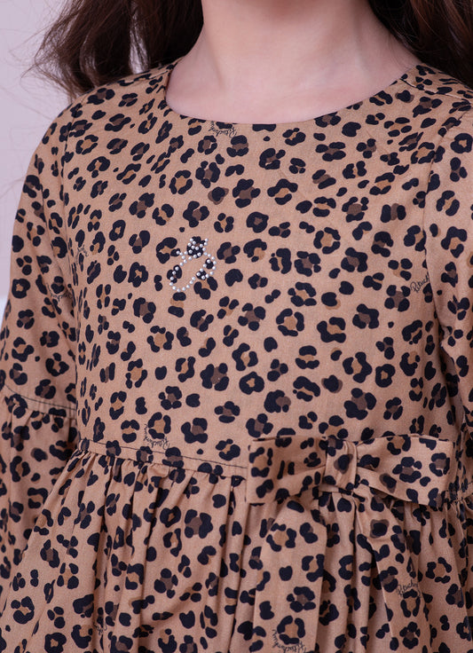 Vestido Algodão Estampa Oncinha Laço Vestido Algodão Estampa Oncinha Laço