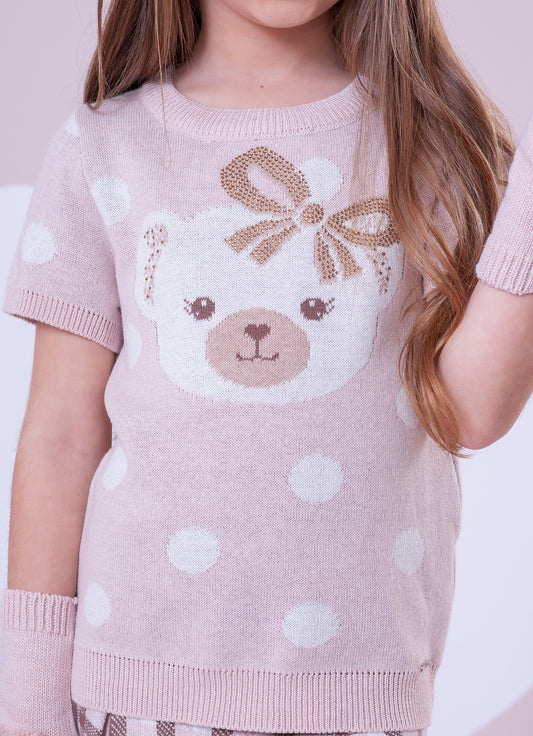 Blusa Tricot Poá Rosto Ursinha Blusa Tricot Poá Rosto Ursinha