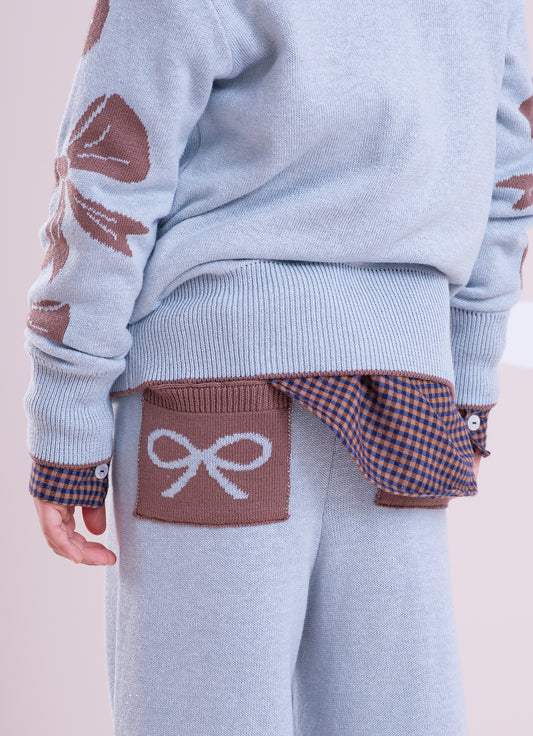 Calça Tricot Reta Barra Laços Calça Tricot Reta Barra Laços