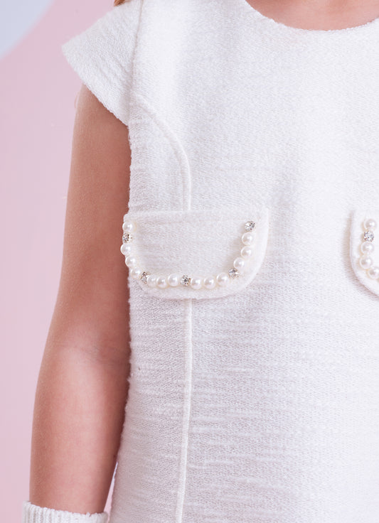 Vestido Boucle Lapelas Bordadas Pérola e Cristal Vestido Boucle Lapelas Bordadas Pérola e Cristal