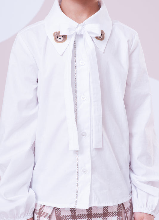 Camisa Tricoline Cristal Patche Ursinha Camisa Tricoline Cristal Patche Ursinha