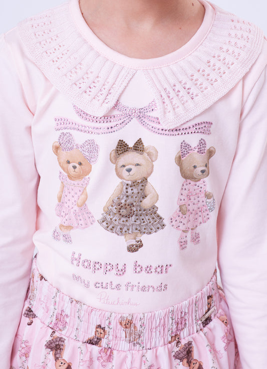 Blusa Cotton Ursinhas Gola Tricot Blusa Cotton Ursinhas Gola Tricot