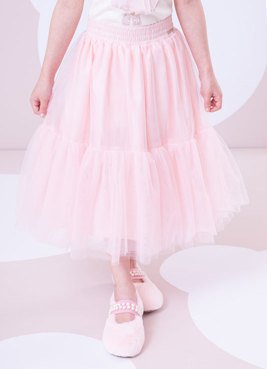 Saia Short Midi Tule Babado Saia Short Midi Tule Babado