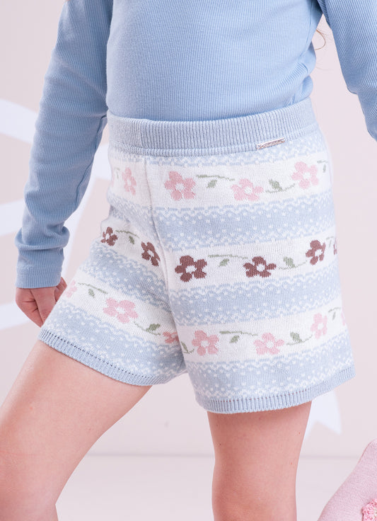 Short Tricot Listrado Multi Flores Short Tricot Listrado Multi Flores