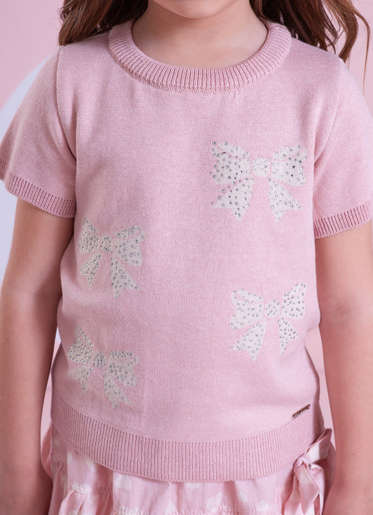 Blusa Tricot Laços Cristal Blusa Tricot Laços Cristal