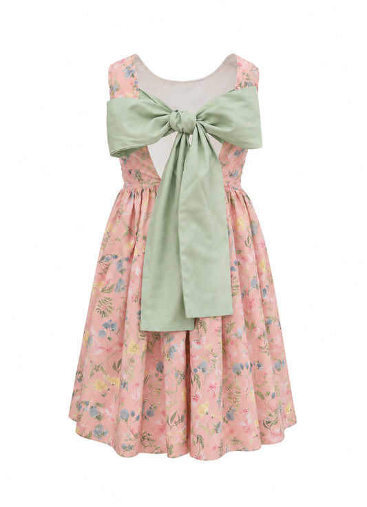 Vestido Algodão Multi Flores e Cachorrinhos Laço Costas Vestido Algodão Multi Flores e Cachorrinhos Laço Costas