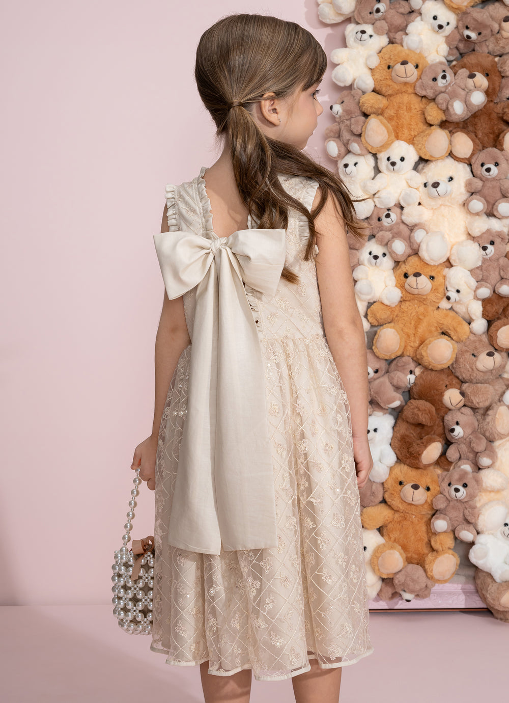 Vestido Festa Lantejoulas Laço Costas