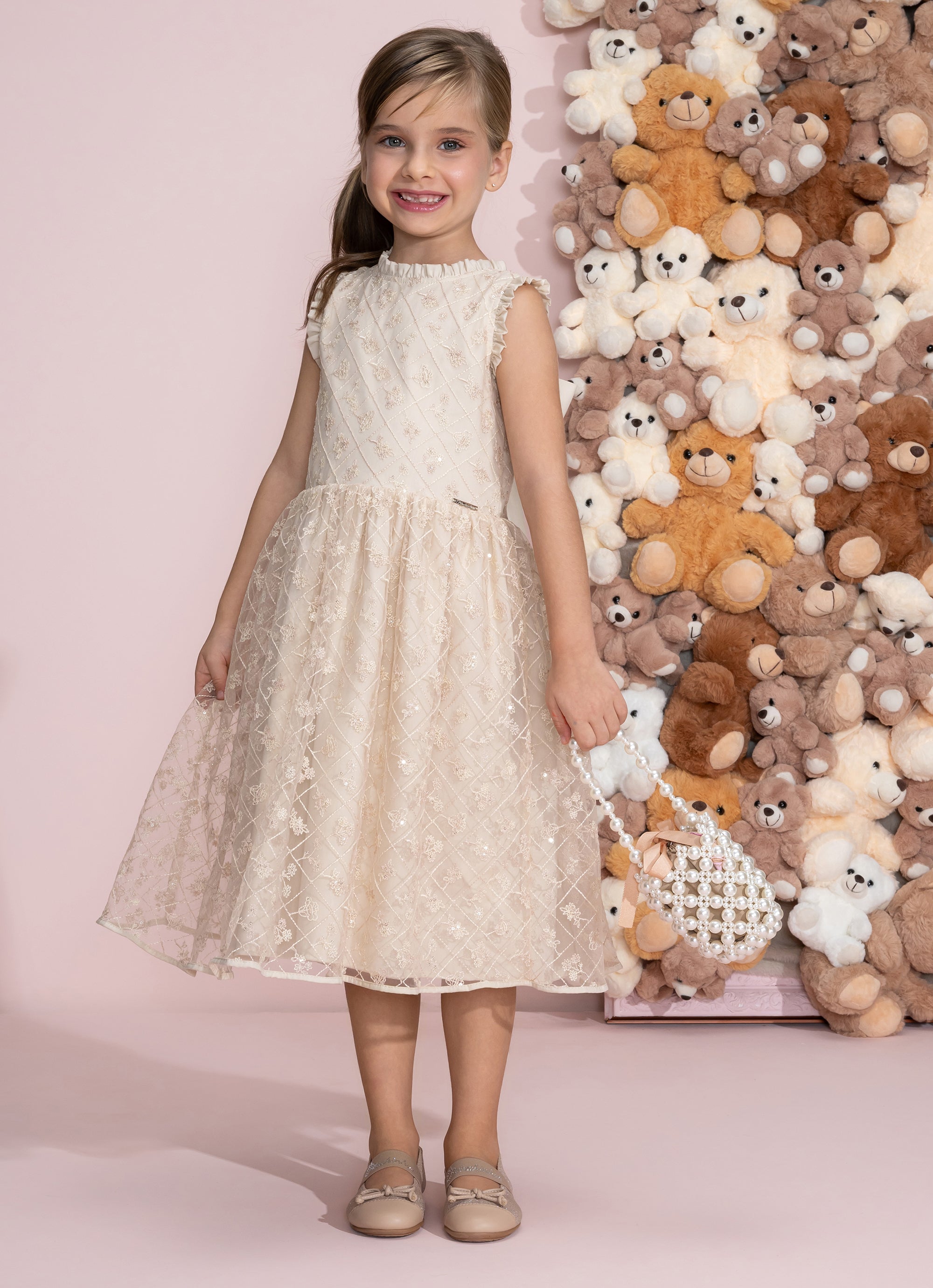 Vestido Festa Lantejoulas Laço Costas