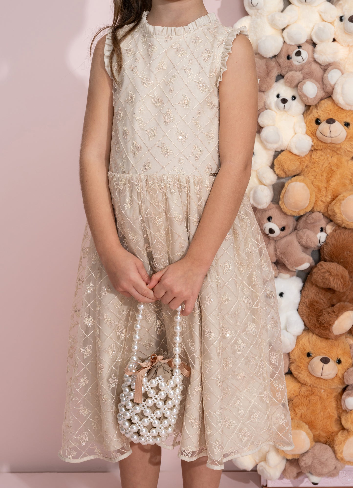 Vestido Festa Lantejoulas Laço Costas