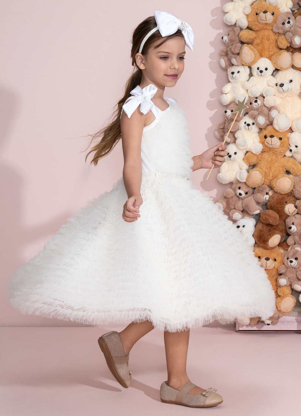 Vestido Festa Tule Frufru Laço