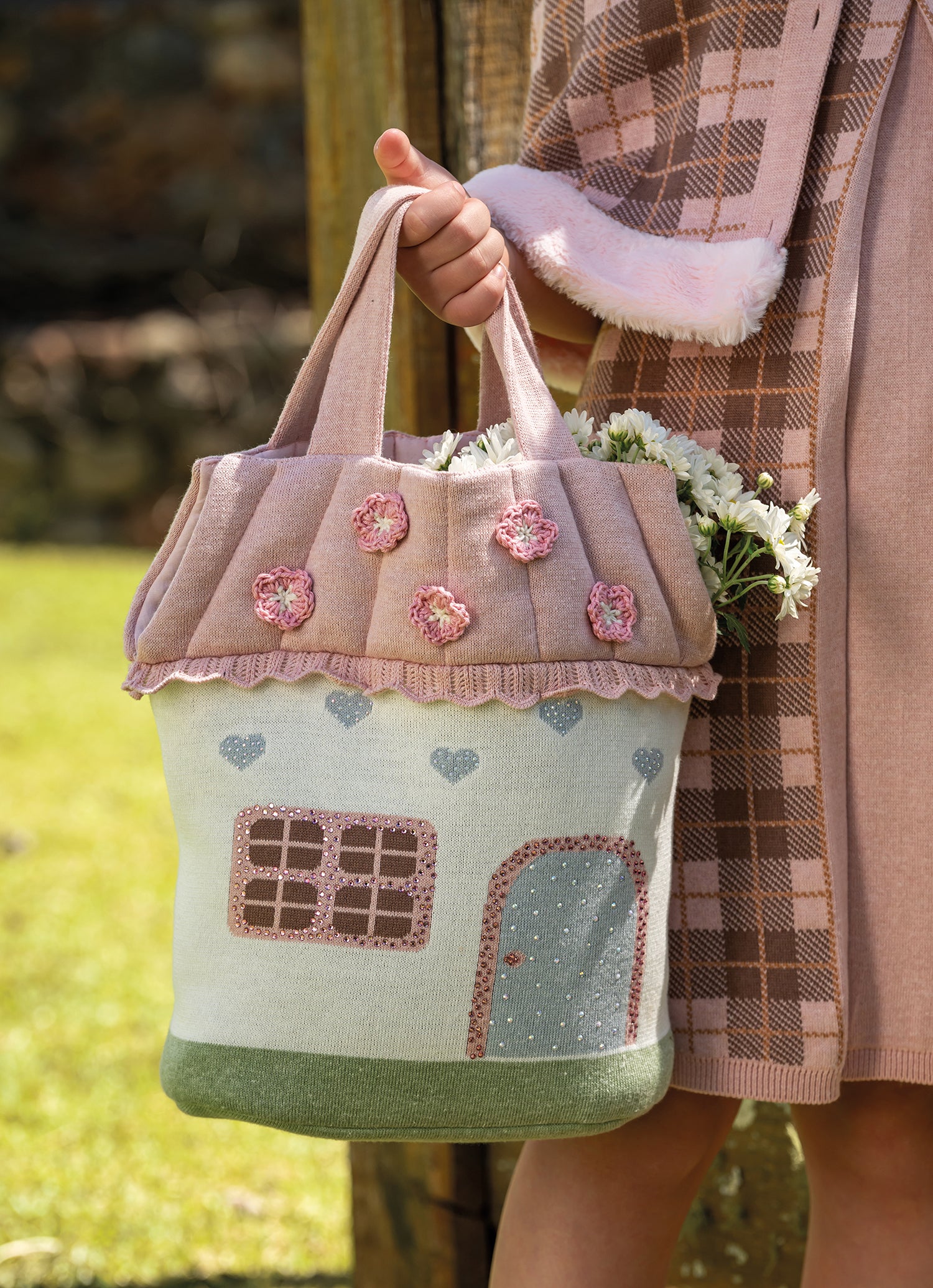 Bolsa Tricot Casinha Cristais e Flores