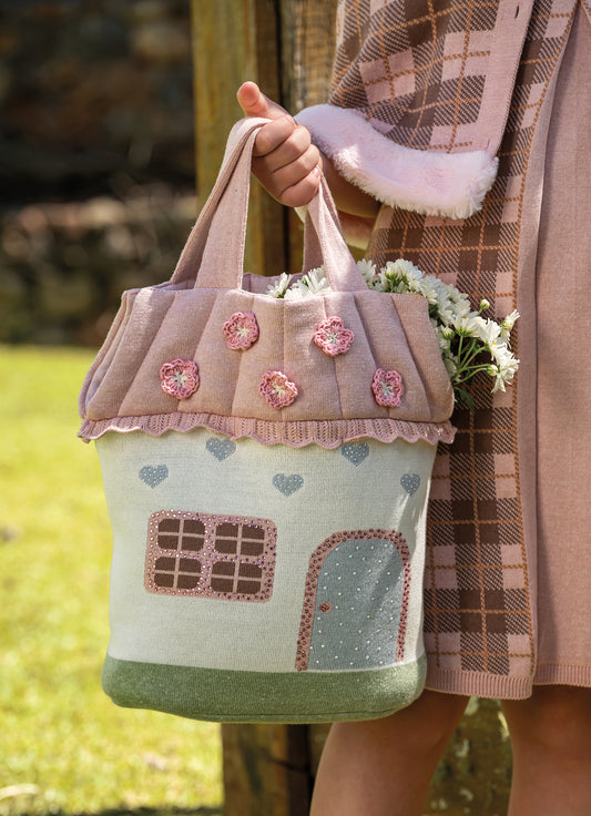 Bolsa Tricot Casinha Cristais e Flores