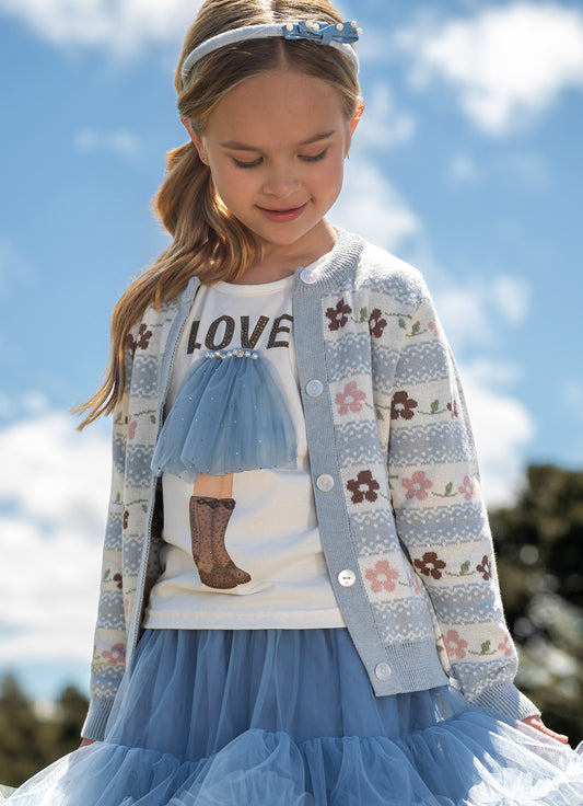 Casaco Tricot Listrado Multi Flores
