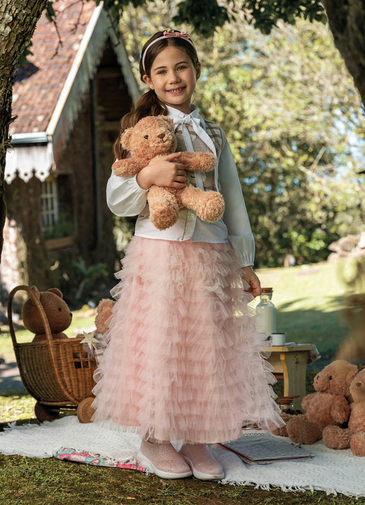 Saia Short Midi Tule Babados