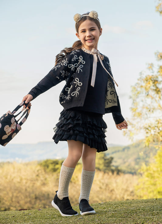 Casaco Tricot Multi Lacinhos Bordados