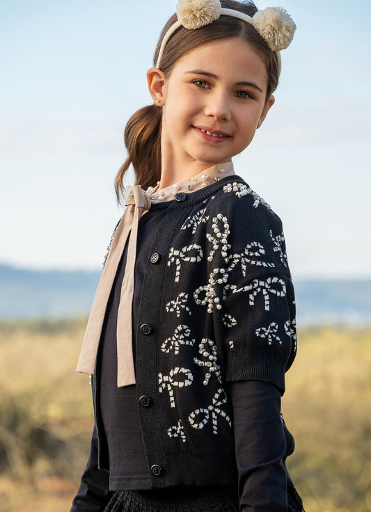 Casaco Tricot Multi Lacinhos Bordados