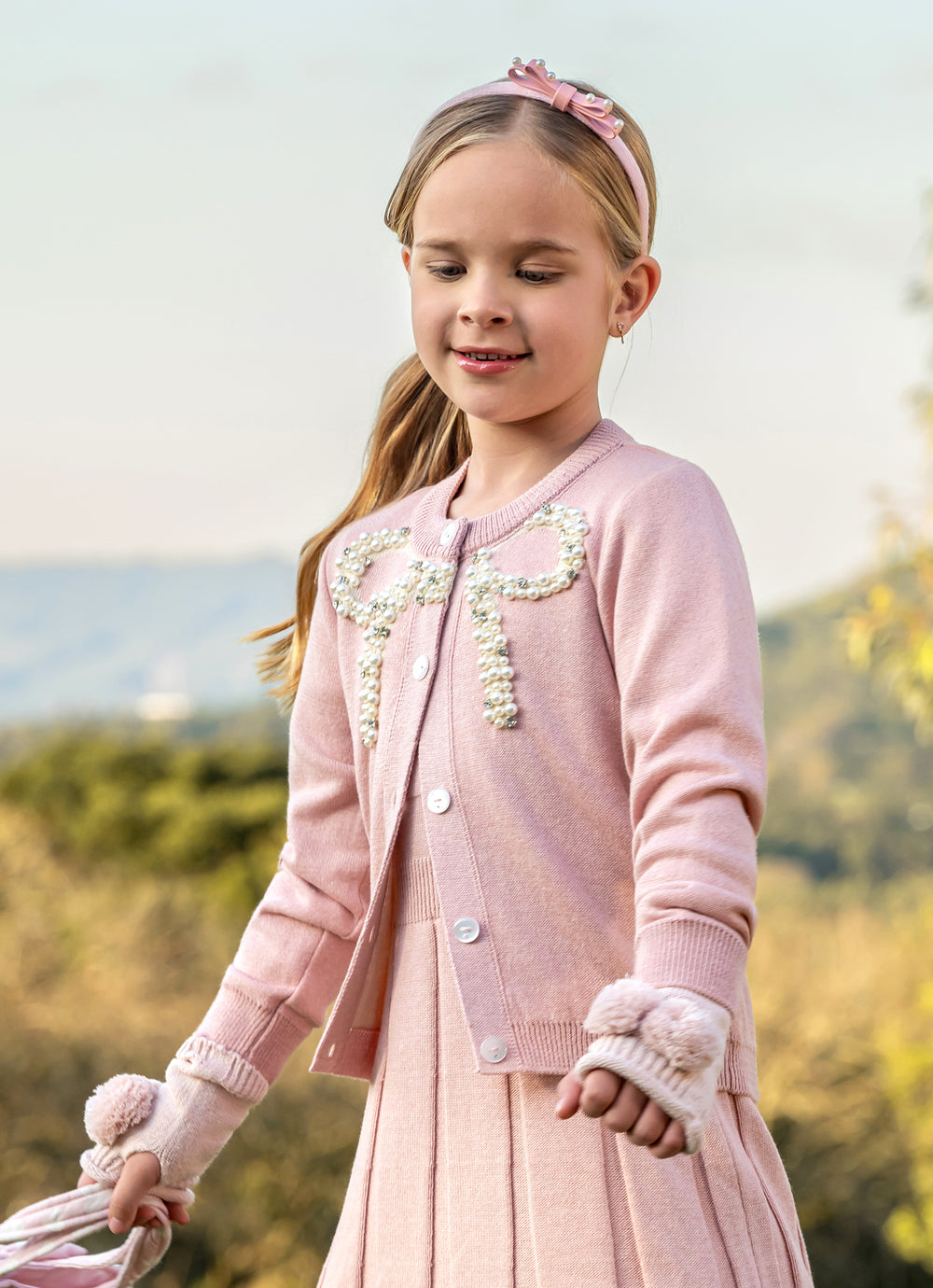 Casaco Tricot Maxi Laço Bordado Pérolas e Cristais