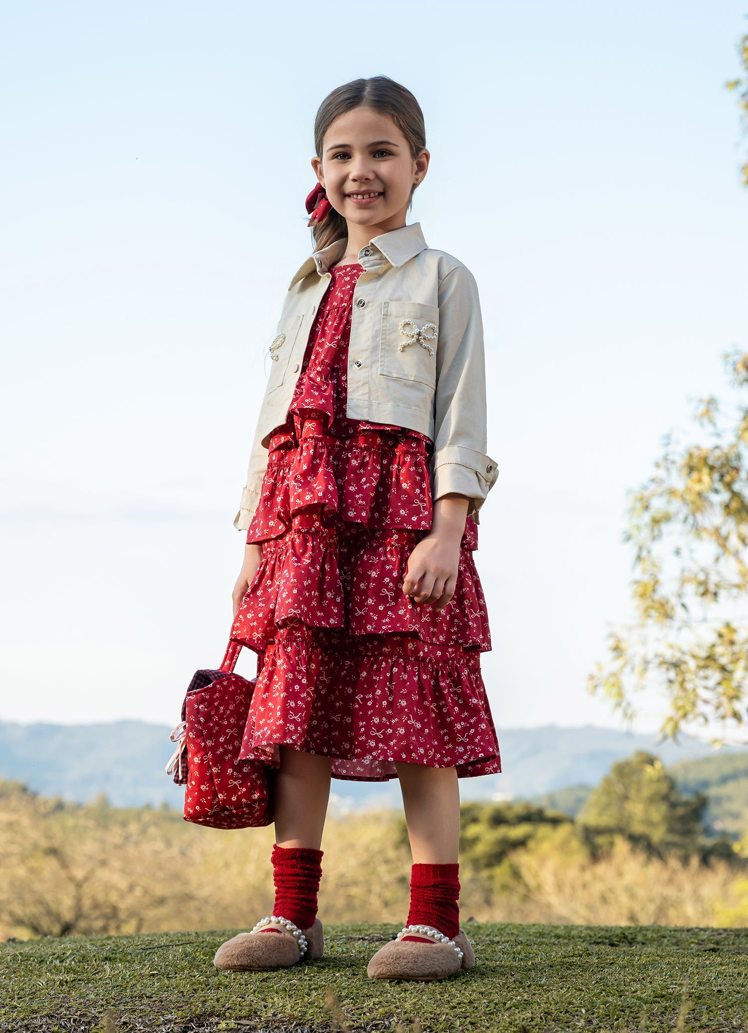 Vestido Algodão Mini Floral Babados