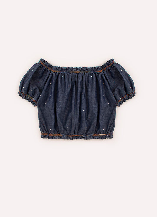 Blusa Cropped Jeans Cristais