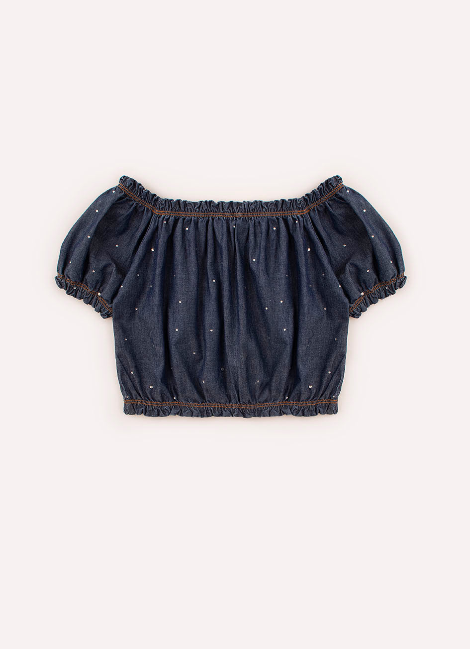 Blusa Cropped Jeans Cristais