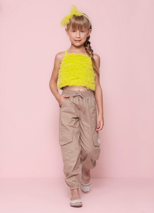 Blusa Cropped Ribana e Tule