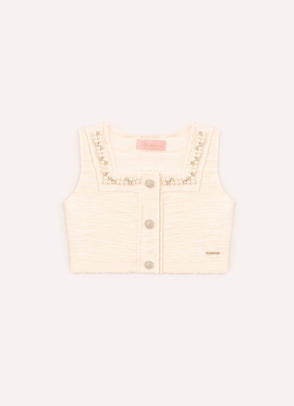 Blusa Regata Cropped Moletom Boucle
