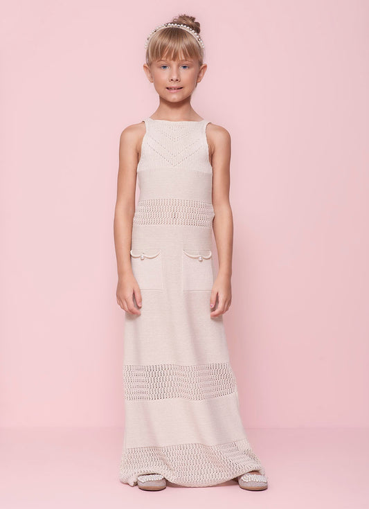 Vestido Longo Tricot Ponto Crochê
