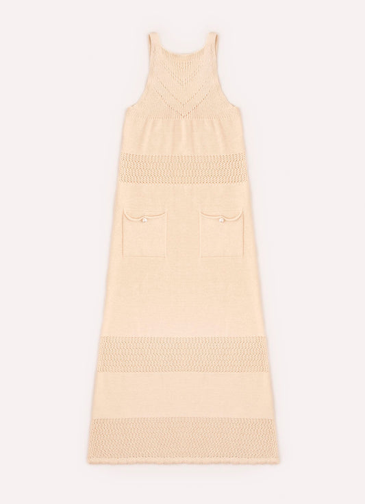 Vestido Longo Tricot Ponto Crochê