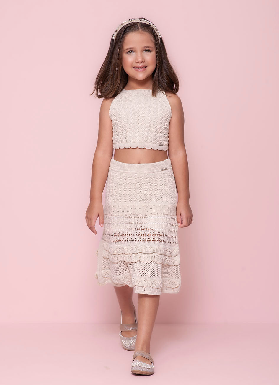 Saia Short Tricot Ponto Crochê