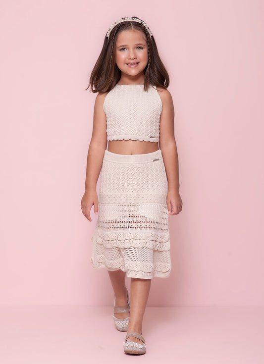 Saia Short Tricot Ponto Crochê