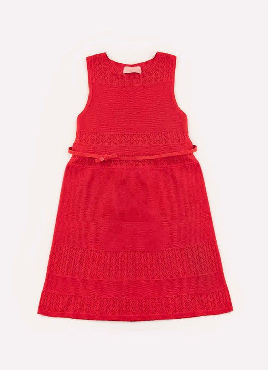 Vestido Tricot Ponto Rendado com Cinto