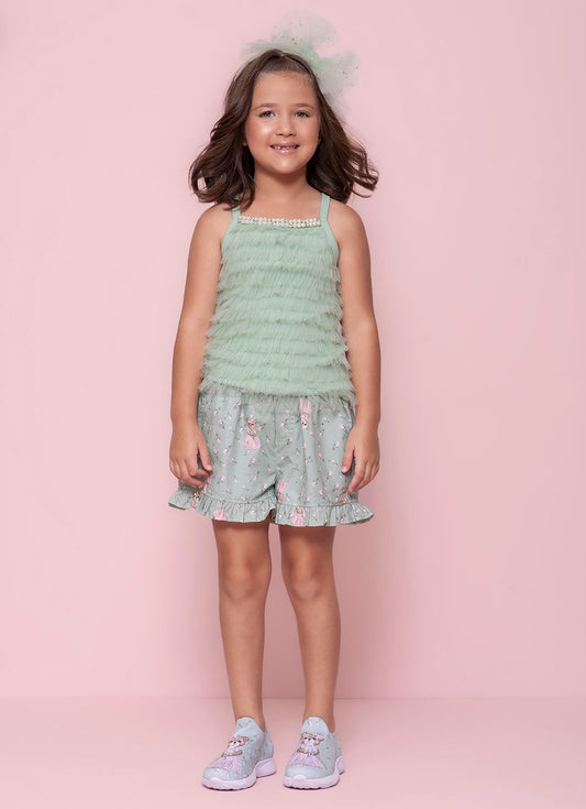 Blusa Alça Ribana e Tule