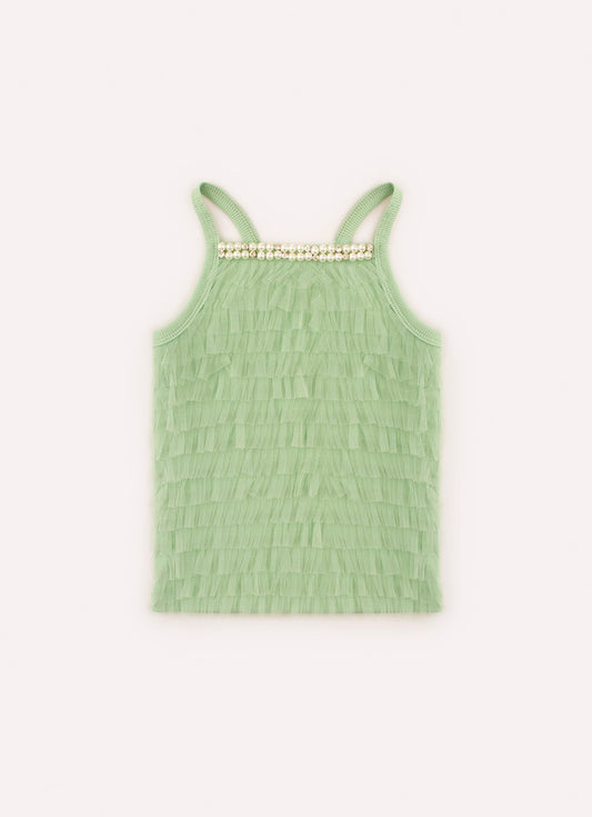Blusa Alça Ribana e Tule
