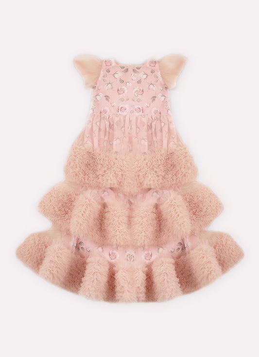 Vestido Longo Tricoline e Tule