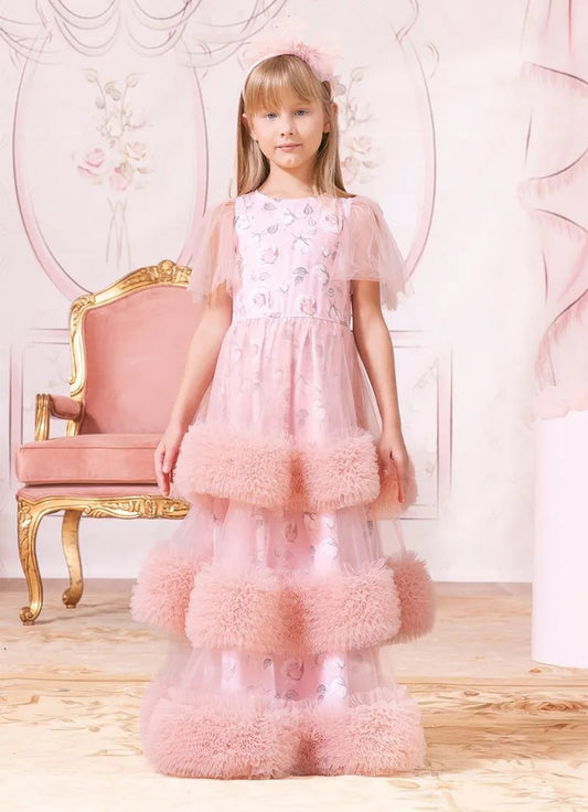 Vestido Longo Tricoline e Tule