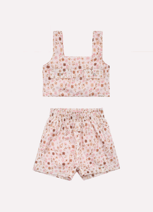 Conjunto Blusa Cropped e Short Algodão Lapelas
