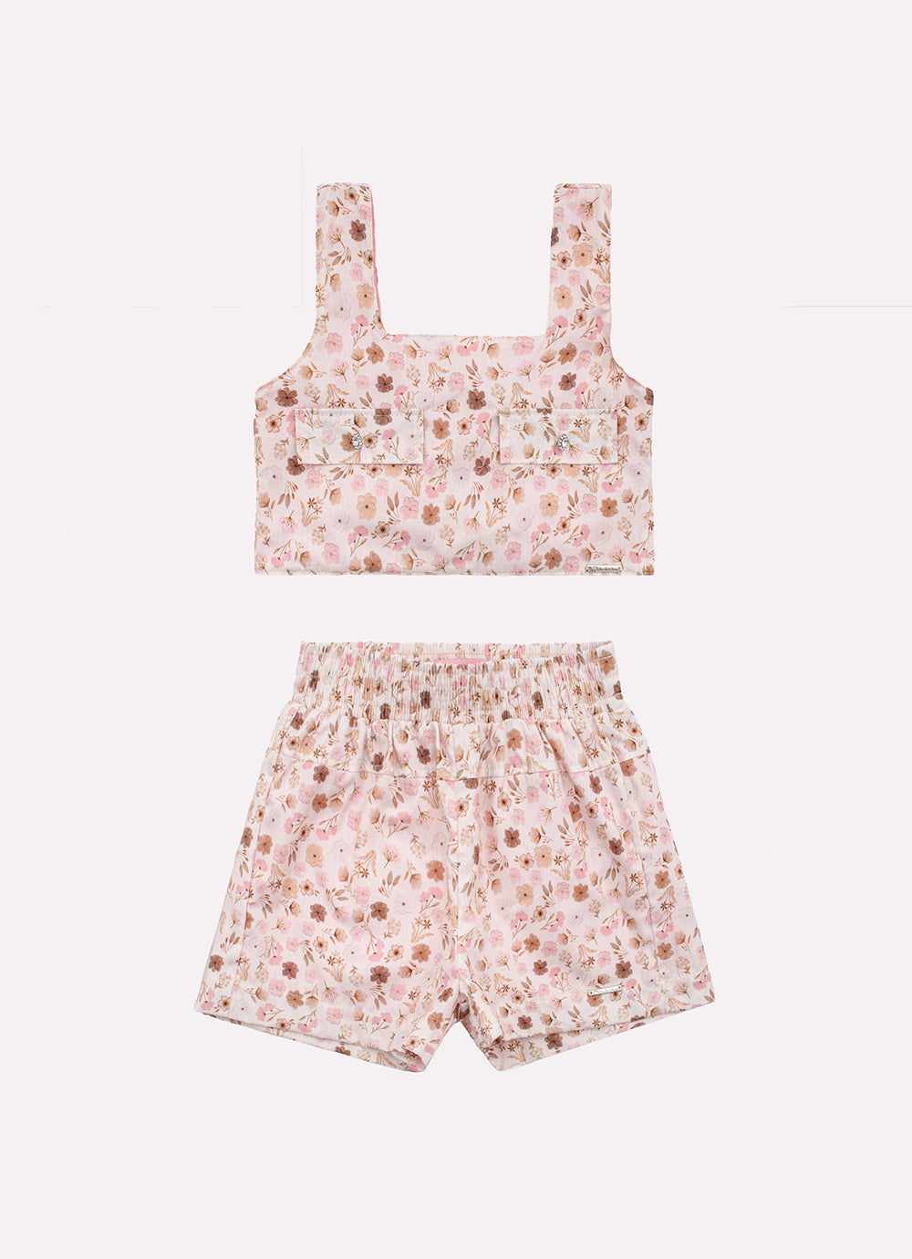 Conjunto Blusa Cropped e Short Algodão Lapelas