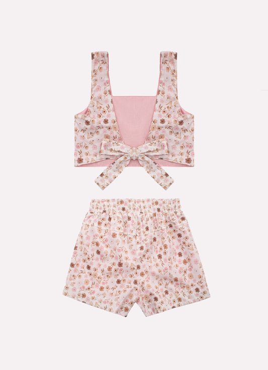 Conjunto Blusa Cropped e Short Algodão Lapelas