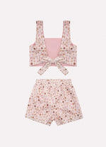 Conjunto Blusa Cropped e Short Algodão Lapelas