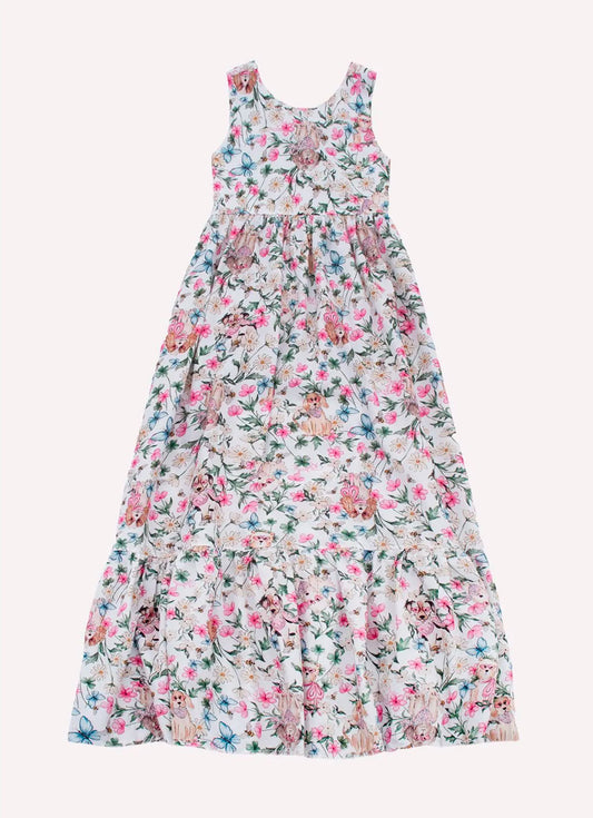 Vestido Longo Algodão Multi Flores e Cachorrinhos