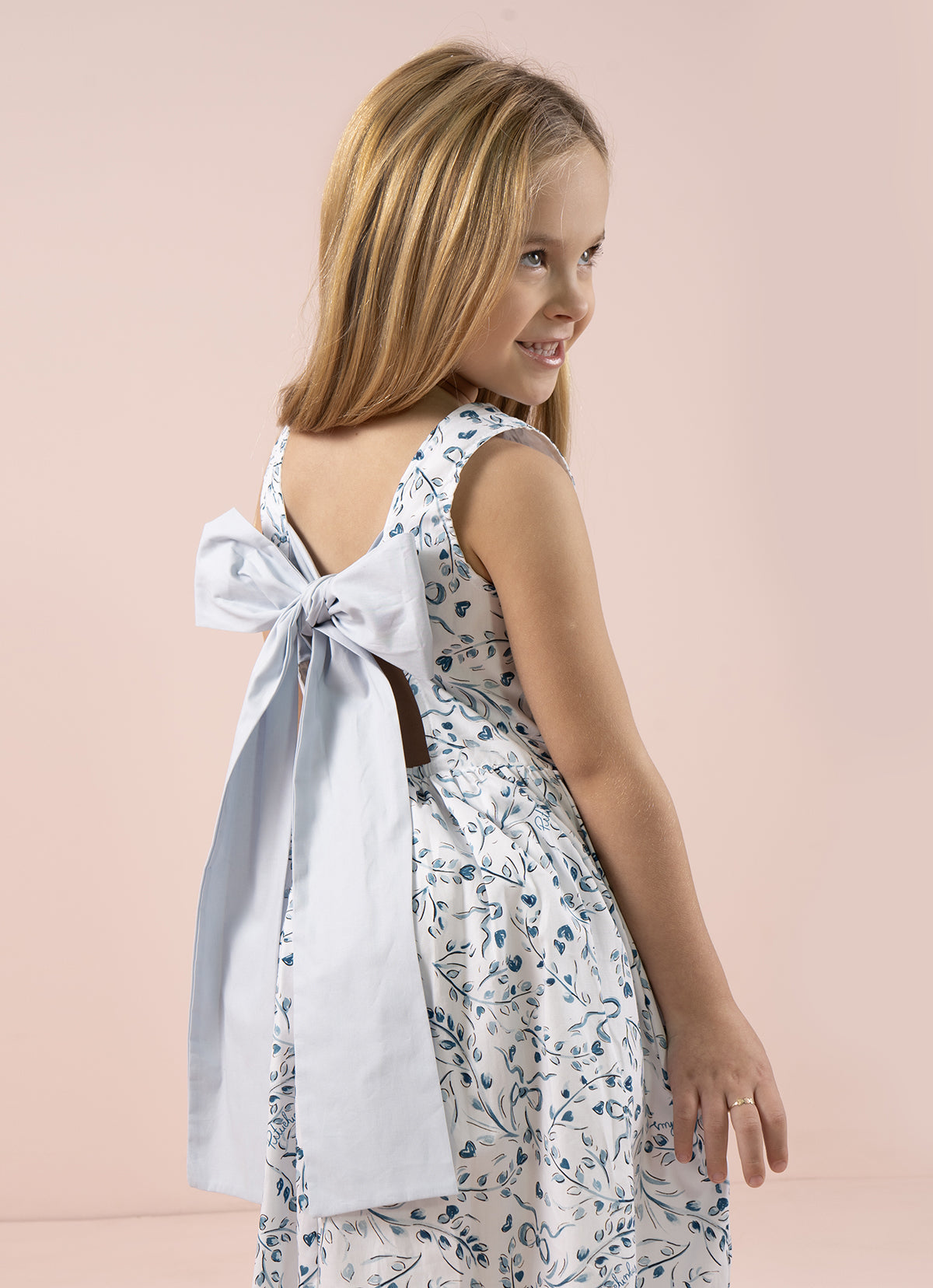 Vestido Algodão Multi Flores e Cachorrinhos Laço Costas