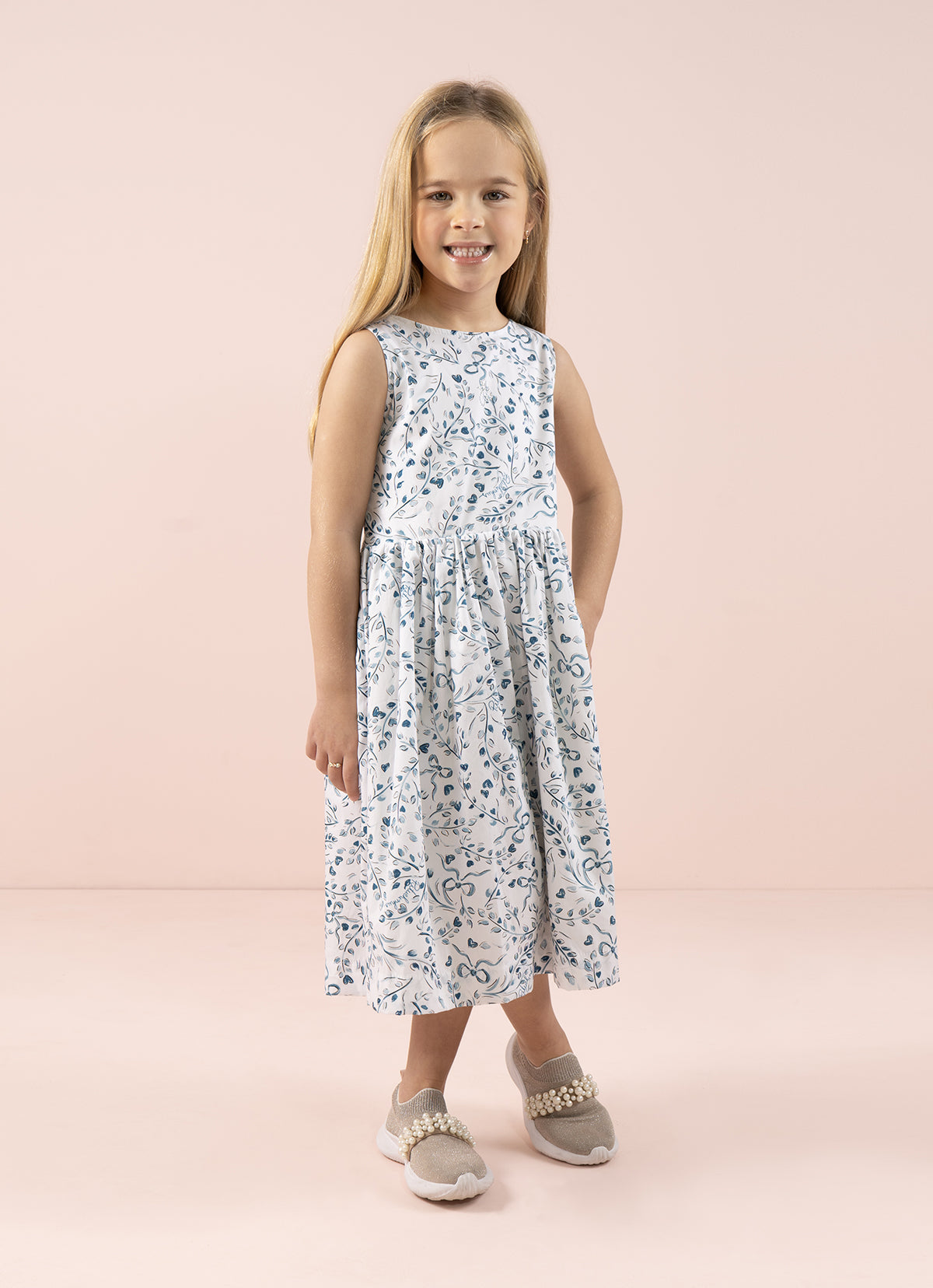 Vestido Algodão Multi Flores e Cachorrinhos Laço Costas