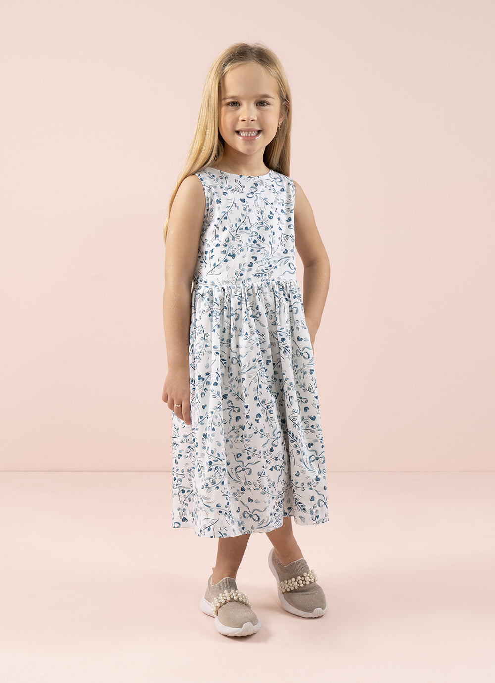 Vestido Algodão Multi Flores e Cachorrinhos Laço Costas