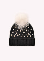 Touca Tricot Canelada Bordados Pompom Pele