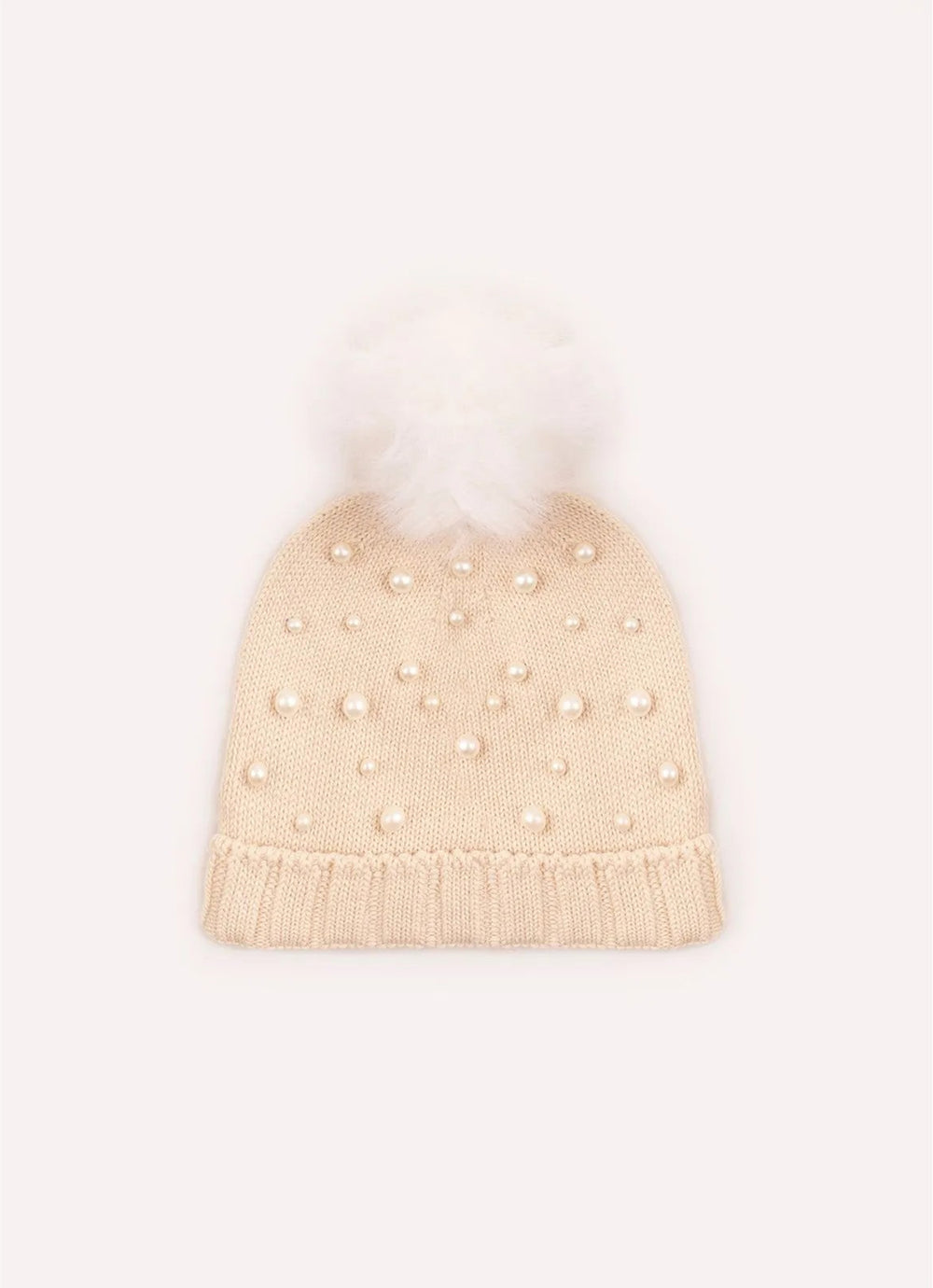 Touca Tricot Canelada Bordados Pompom Pele