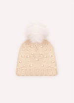 Touca Tricot Canelada Bordados Pompom Pele